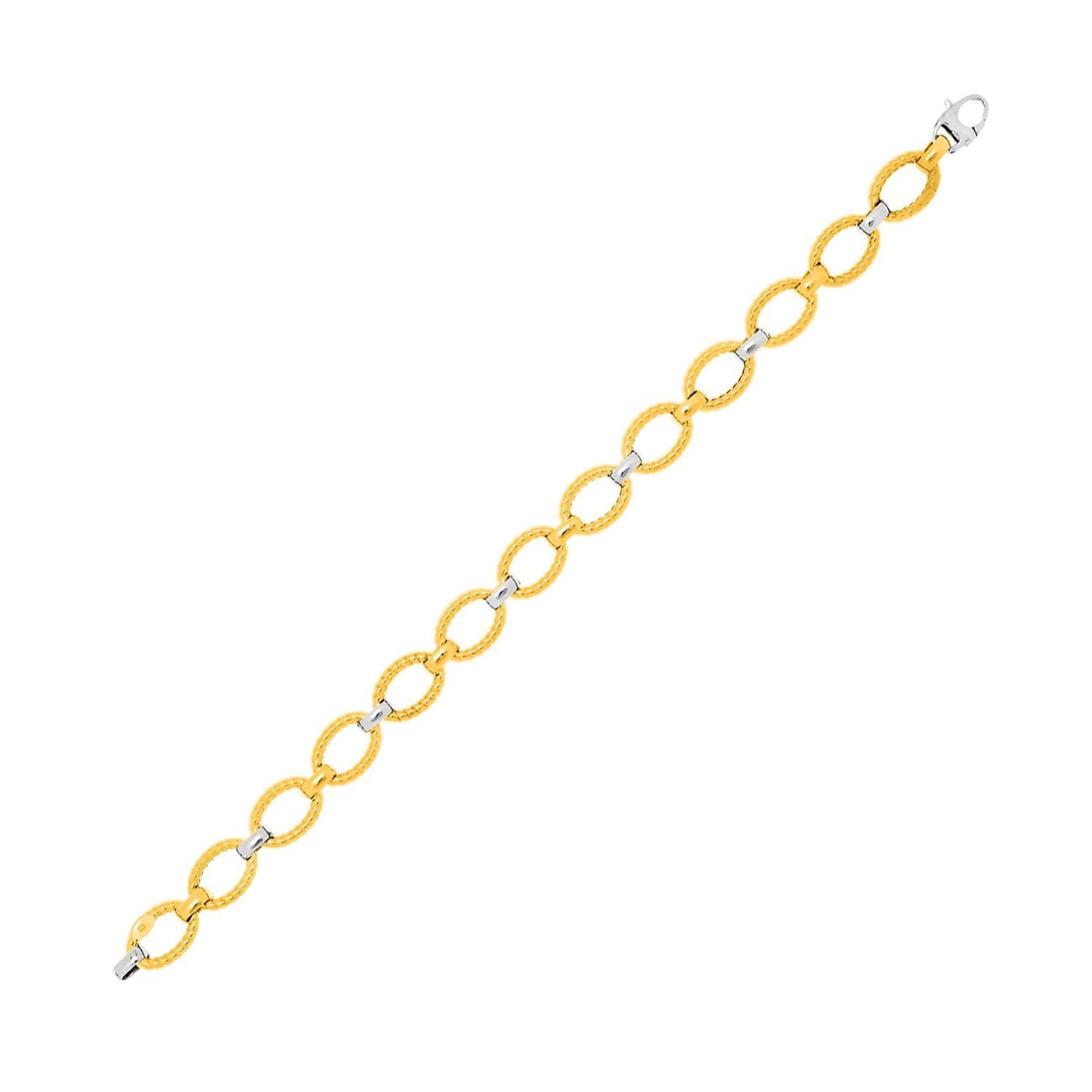 Pulsera de cadena de oro bicolor de 14k con eslabones ovalados texturizados