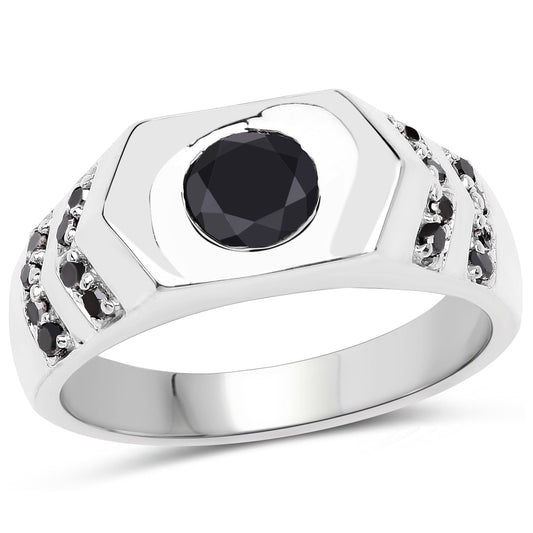 Anillo de plata de ley .925 con diamante negro auténtico de 1.53 quilates