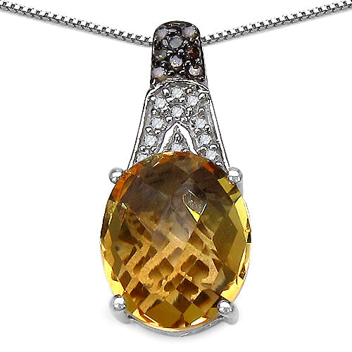 Colgante de plata de ley .925 con citrino genuino de 4,50 quilates, diamante champán y diamante blanco