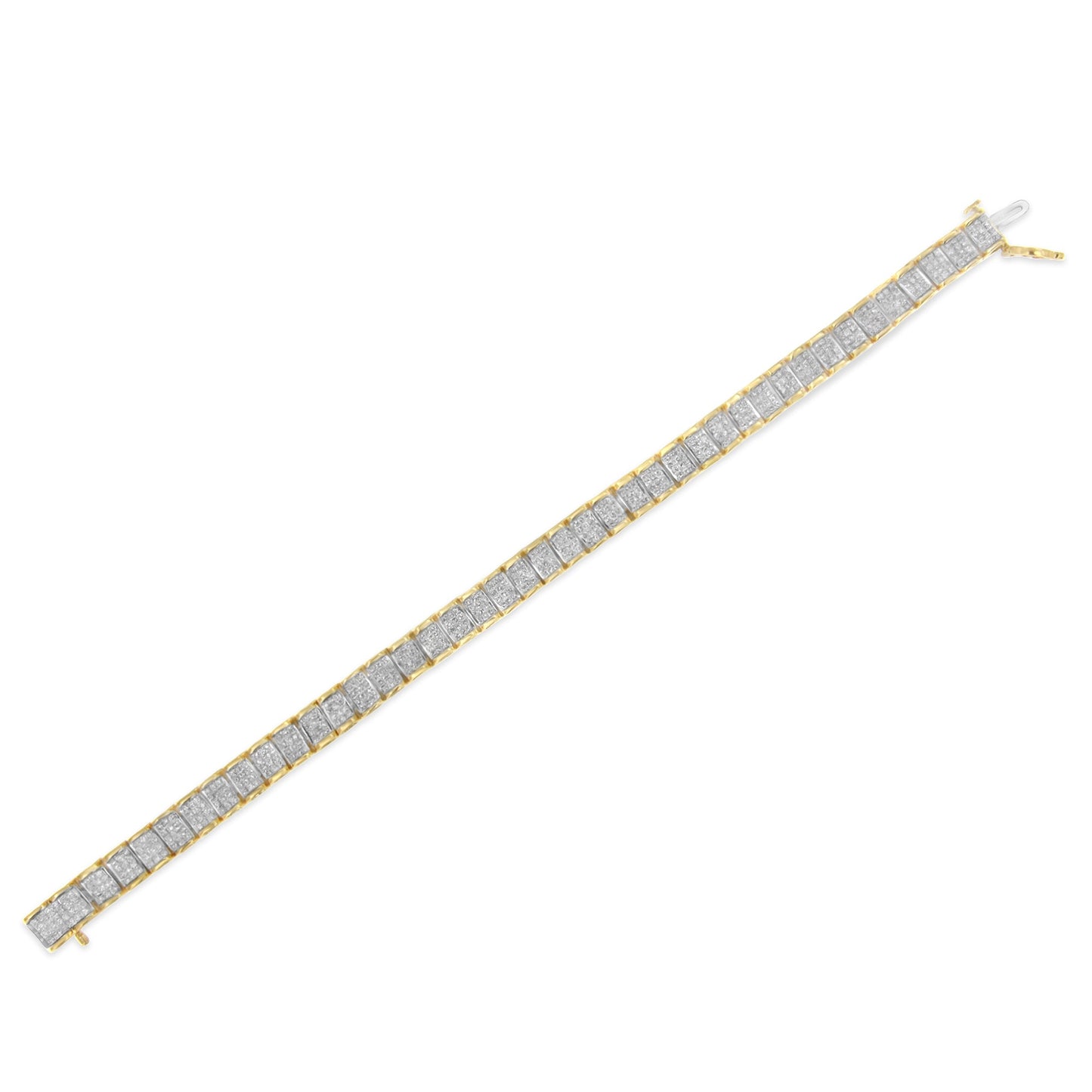 Pulsera de tenis con eslabones de hebilla de oro amarillo de 14K con diamantes de talla princesa engastados invisibles de 5.0 Cttw (Color H-I, Claridad SI2-I1) - Tamaño 7.25"