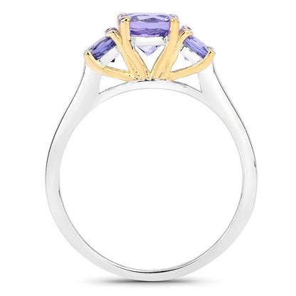 Anillo de plata de ley 925 con tanzanita auténtica de 1,07 quilates y dos tonos