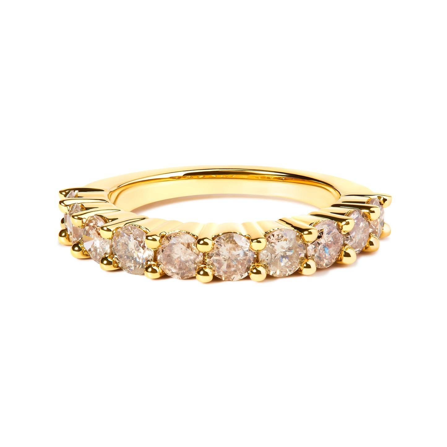 Anillo de aniversario de 10 piedras de oro amarillo de 14 quilates chapado en plata de ley .925 con diamantes de talla redonda brillante de 2,0 quilates (color J-K, claridad I1-I2) - Talla 6