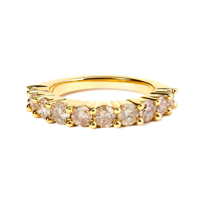 Anillo de aniversario de 10 piedras de oro amarillo de 14 quilates chapado en plata de ley .925 con diamantes de talla redonda brillante de 2,0 quilates (color J-K, claridad I1-I2) - Talla 6