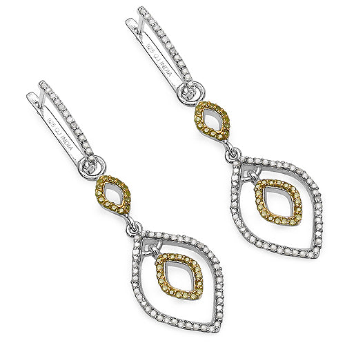 Pendientes de plata de ley .925 con diamante blanco genuino de 1.00 quilates y diamante amarillo