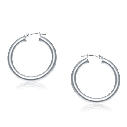 Pendientes de aro pulidos de oro blanco de 14k (30 mm)