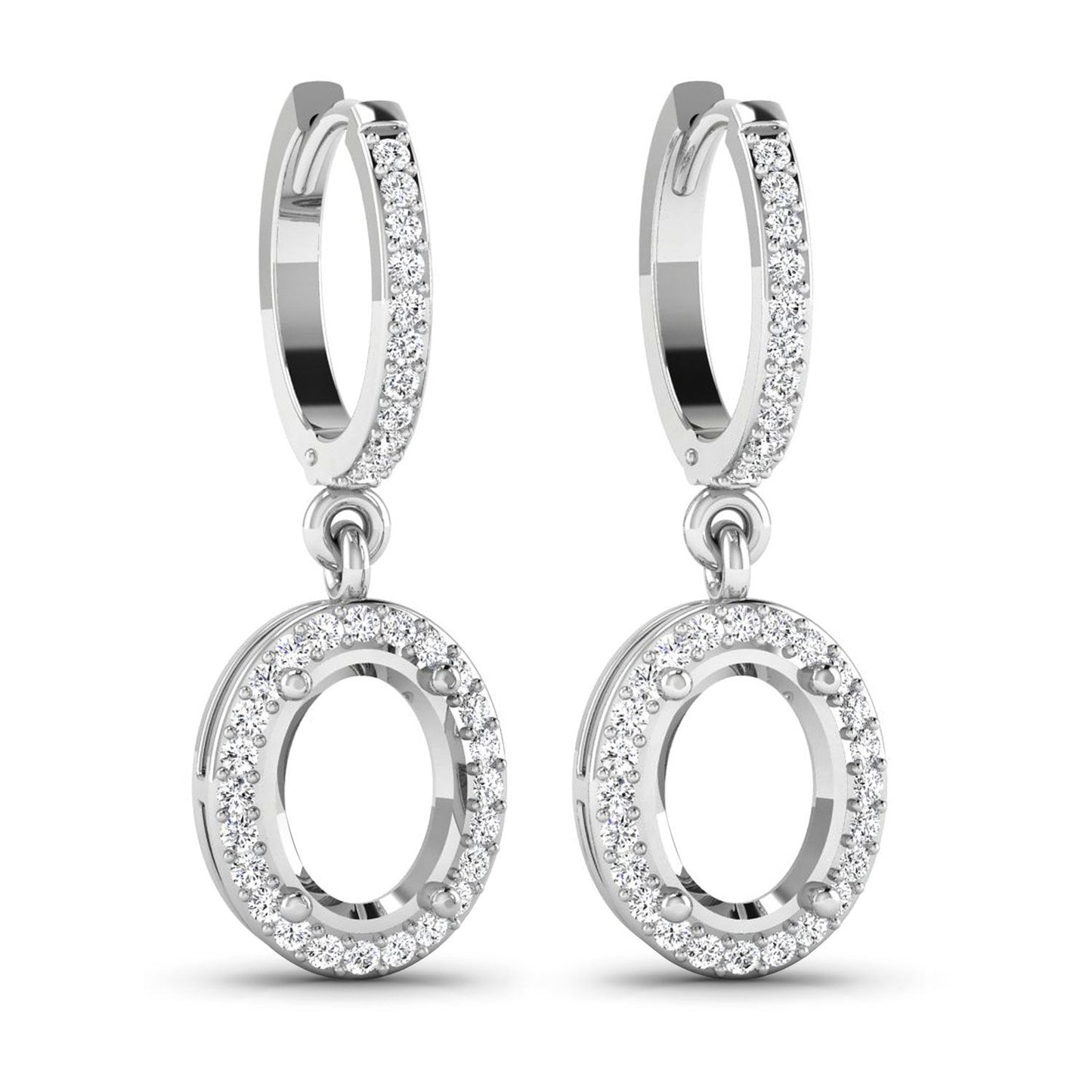 Pendientes de oro blanco de 14K con montura semicompleta de diamantes blancos genuinos de 0.32 quilates - para piedras preciosas ovaladas de 8x6 mm