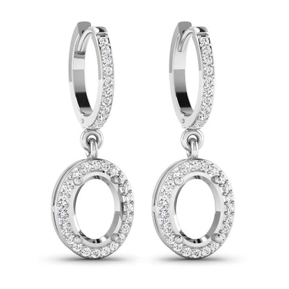 Pendientes de oro blanco de 14K con montura semicompleta de diamantes blancos genuinos de 0.32 quilates - para piedras preciosas ovaladas de 8x6 mm