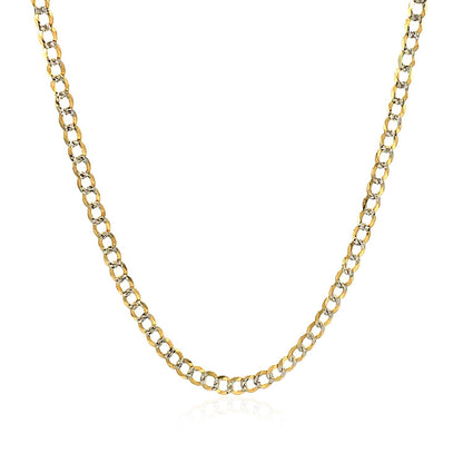 Cadena de eslabones cubanos de oro bicolor de 14k y 2.6 mm con pavé