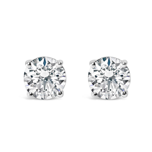 Pendientes solitarios clásicos de plata de ley .925 con 1.0 Cttw de diamantes cultivados en laboratorio redondos de talla brillante y 4 puntas (Color F-G, Claridad VS2-SI1)