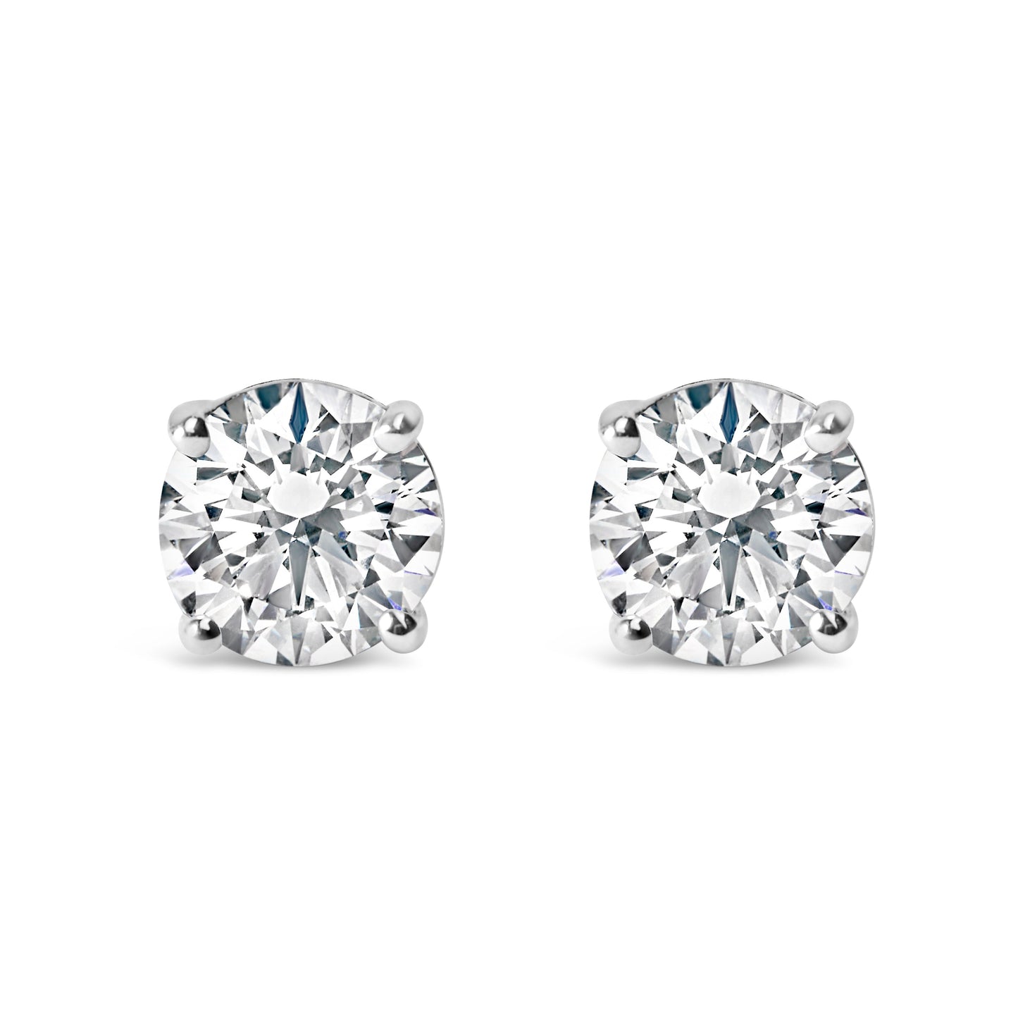 Pendientes solitario clásicos de oro blanco de 14 quilates con diamantes blancos cultivados en laboratorio de talla brillante redonda de 1,0 quilates (color F-G, claridad VS1-VS2)