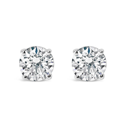 Pendientes solitario clásicos de oro blanco de 14 quilates con diamantes blancos cultivados en laboratorio de talla brillante redonda de 1,0 quilates (color F-G, claridad VS1-VS2)