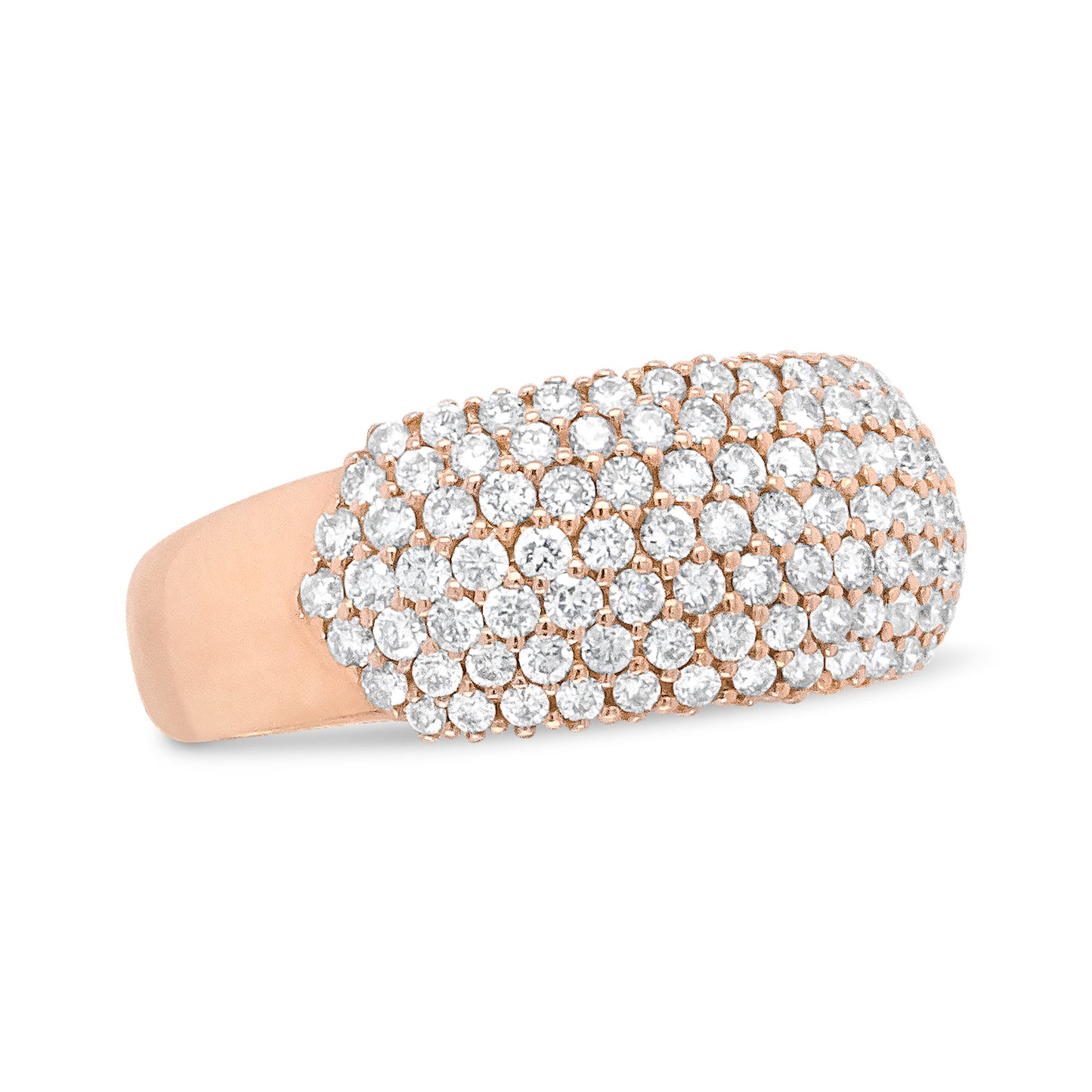 Anillo de banda con cúpula de varias filas de diamantes de 1,00 Cttw en oro rosa de 18K (Color F-G, Claridad VS1-VS2) - Talla de anillo 7