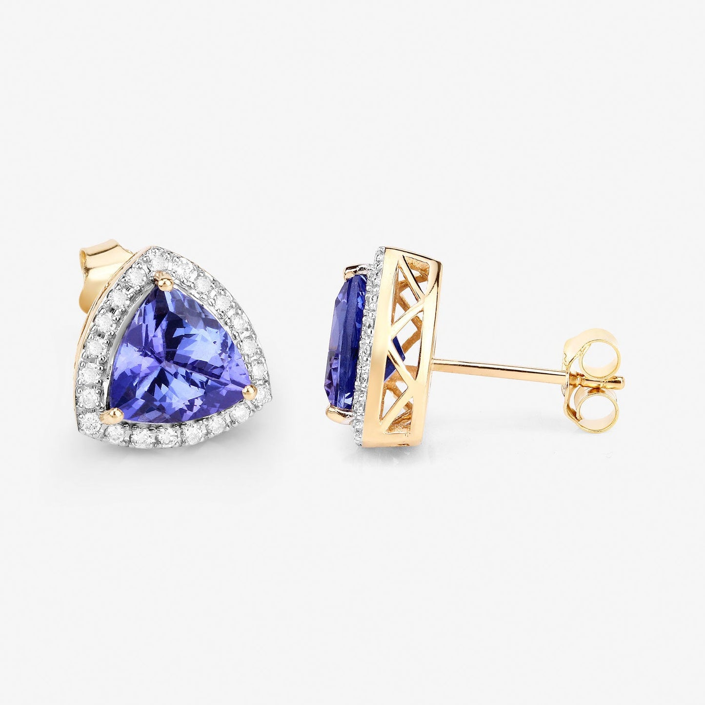 Pendientes de oro amarillo de 14 quilates con tanzanita genuina de 3,82 quilates y diamantes blancos