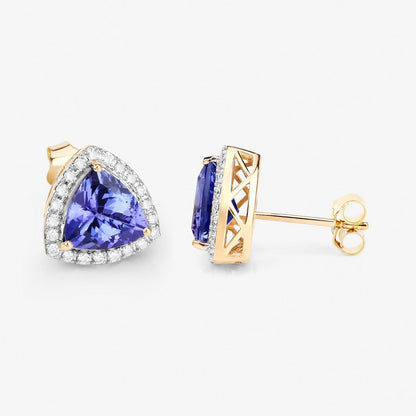 Pendientes de oro amarillo de 14 quilates con tanzanita genuina de 3,82 quilates y diamantes blancos