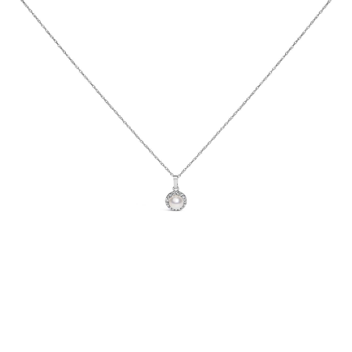 Collar con colgante de halo de oro blanco de 10 K con perla cultivada de 5 mm y acento de diamante