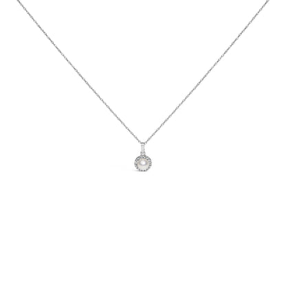 Collar con colgante de halo de oro blanco de 10 K con perla cultivada de 5 mm y acento de diamante