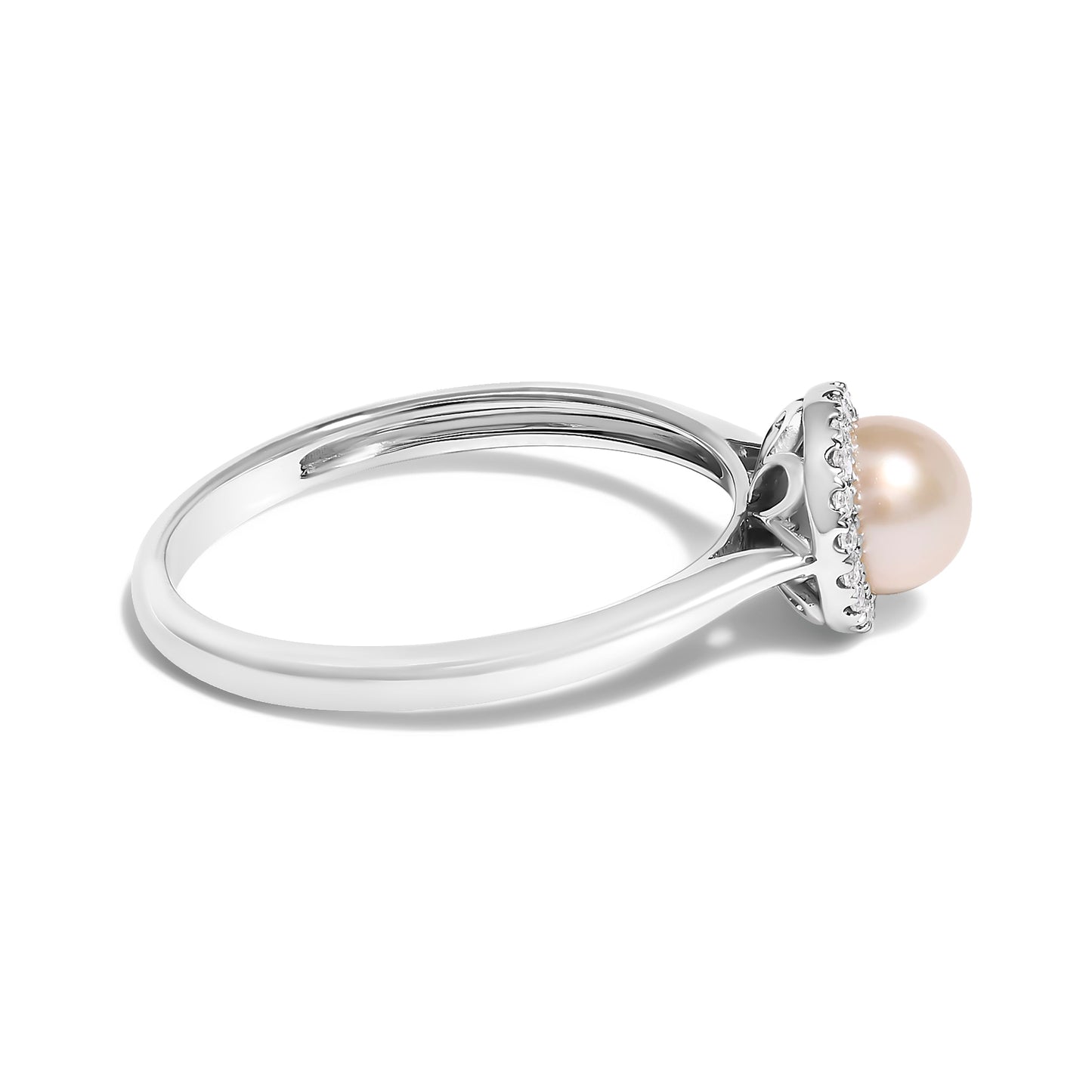 Anillo de oro blanco de 10K con perla cultivada de agua dulce de 5MM y halo de diamantes (color I-J, claridad I1-I2) - Talla de anillo 6.5