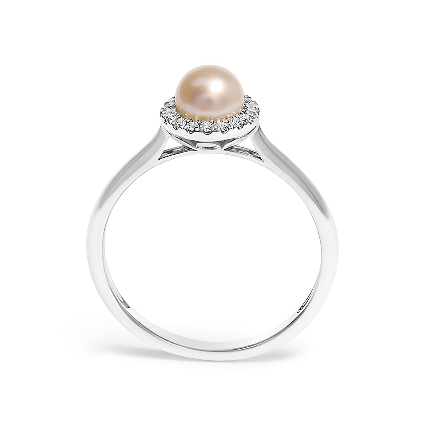 Anillo de oro blanco de 10K con perla cultivada de agua dulce de 5MM y halo de diamantes (color I-J, claridad I1-I2) - Talla de anillo 6.5