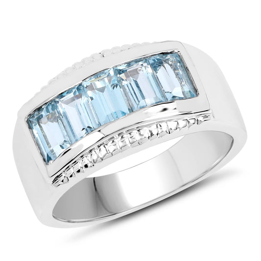 Anillo de plata de ley .925 con topacio azul genuino de 1.75 quilates
