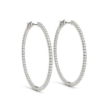 Pendientes de aro delgados de oro blanco de 14k con diamantes a doble cara (1 1/2 quilates en total)
