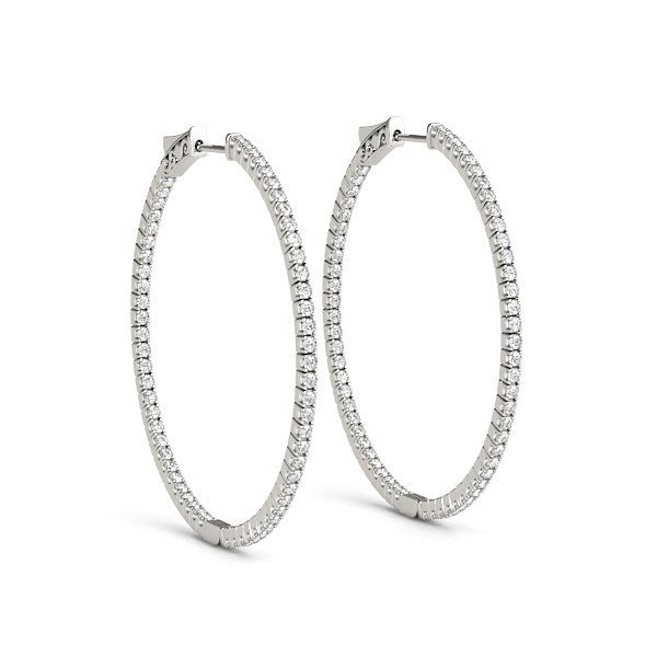 Pendientes de aro delgados de oro blanco de 14k con diamantes a doble cara (1 1/2 quilates en total)