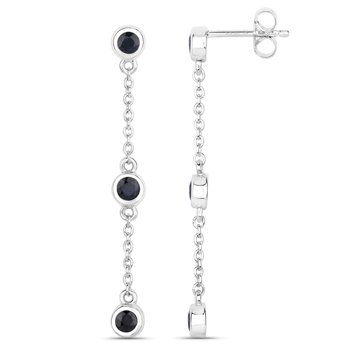 Aretes de zafiro azul genuino de 0,66 quilates de plata de ley .925