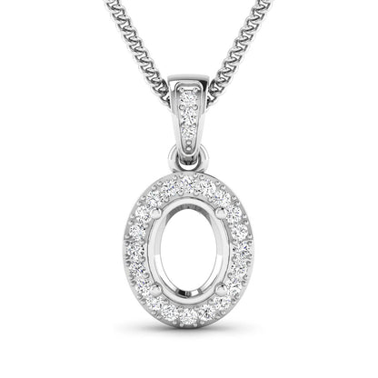Colgante semimontado de oro blanco de 14 quilates con diamante blanco genuino de 0,18 quilates - para gema ovalada de 8x6 mm
