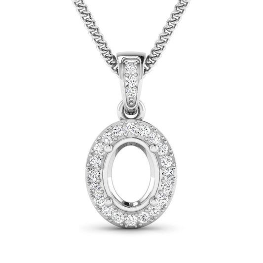 Colgante semimontado de oro blanco de 14 quilates con diamante blanco genuino de 0,18 quilates - para gema ovalada de 8x6 mm