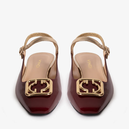 The Rosalinda Burgundy Patent Leather Women Flat Slingback Sandal