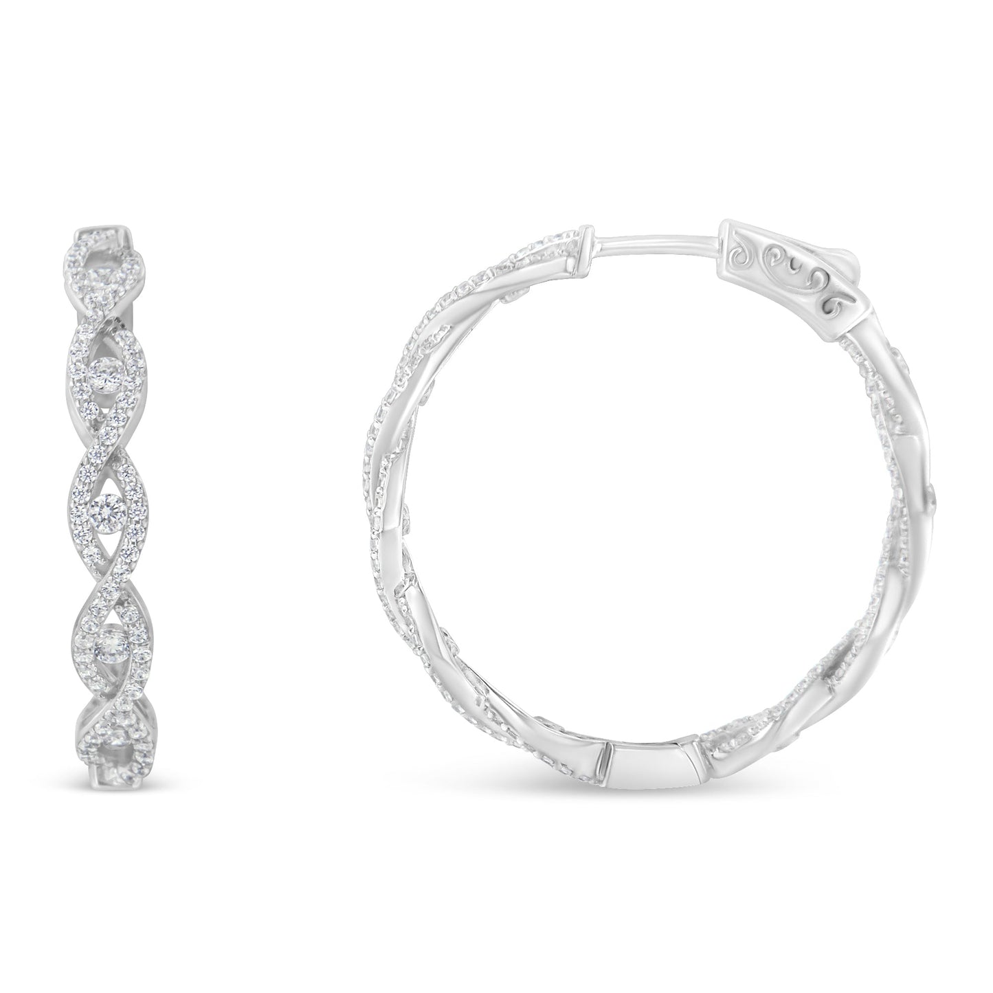 Pendientes de aro de oro blanco de 10K con diamantes (1 1/2 cttw, color H-I, claridad I1-I2)