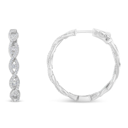 Pendientes de aro de oro blanco de 10K con diamantes (1 1/2 cttw, color H-I, claridad I1-I2)