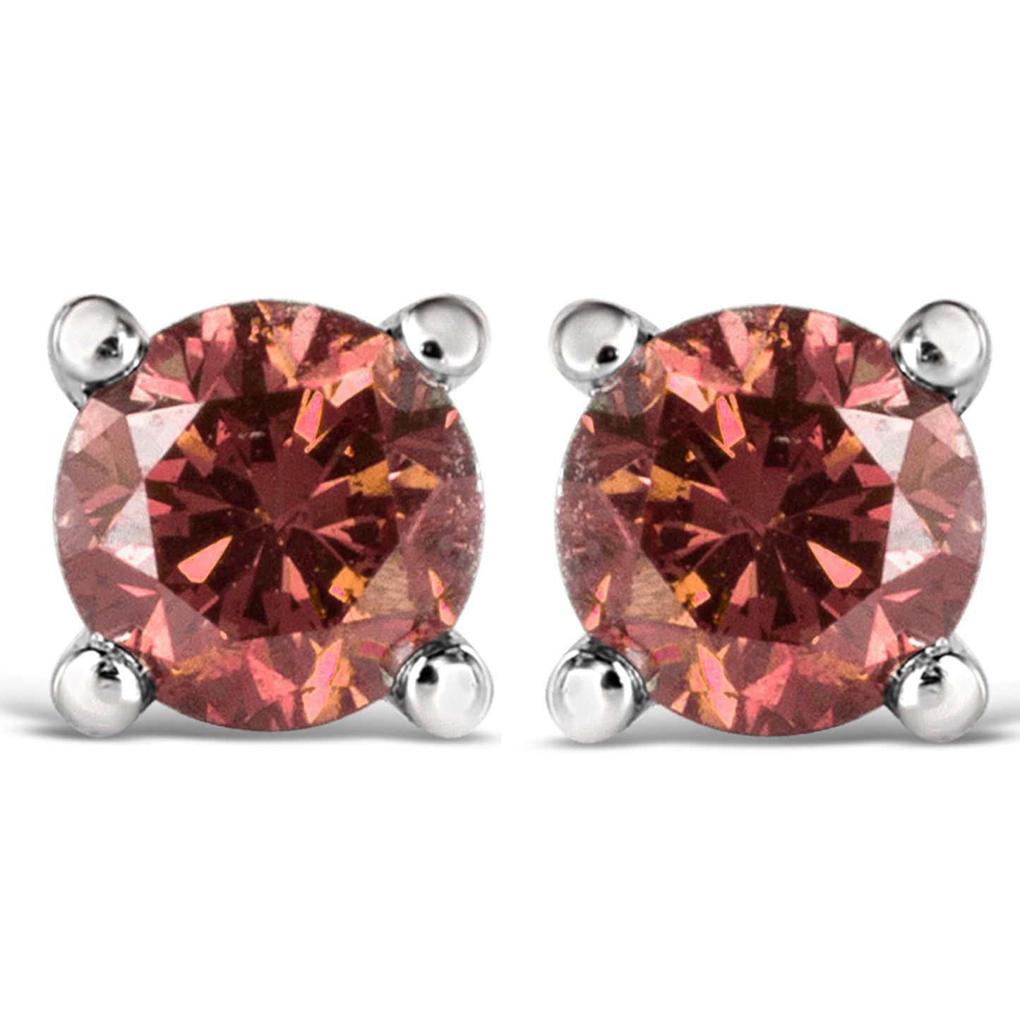 Pendientes solitario clásicos de 4 puntas de oro blanco de 14 quilates con diamantes rosados de laboratorio redondos de talla brillante de 1,0 quilates (color rosa, claridad VVS2-VS1)