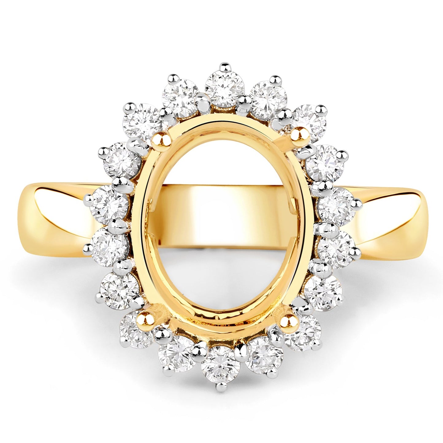 Anillo semimontado de oro amarillo de 14 quilates con diamante blanco auténtico de 0,54 quilates - para gema ovalada de 11x9 mm