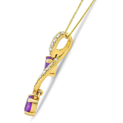 Collar con colgante de zafiro rosa ovalado de 6x4 mm de oro amarillo de 14 quilates y diamantes redondos de 1/5 quilates (color H-I, claridad SI1-SI2)