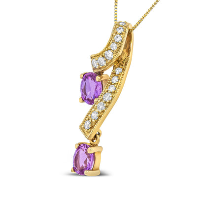 Collar con colgante de zafiro rosa ovalado de 6x4 mm de oro amarillo de 14 quilates y diamantes redondos de 1/5 quilates (color H-I, claridad SI1-SI2)