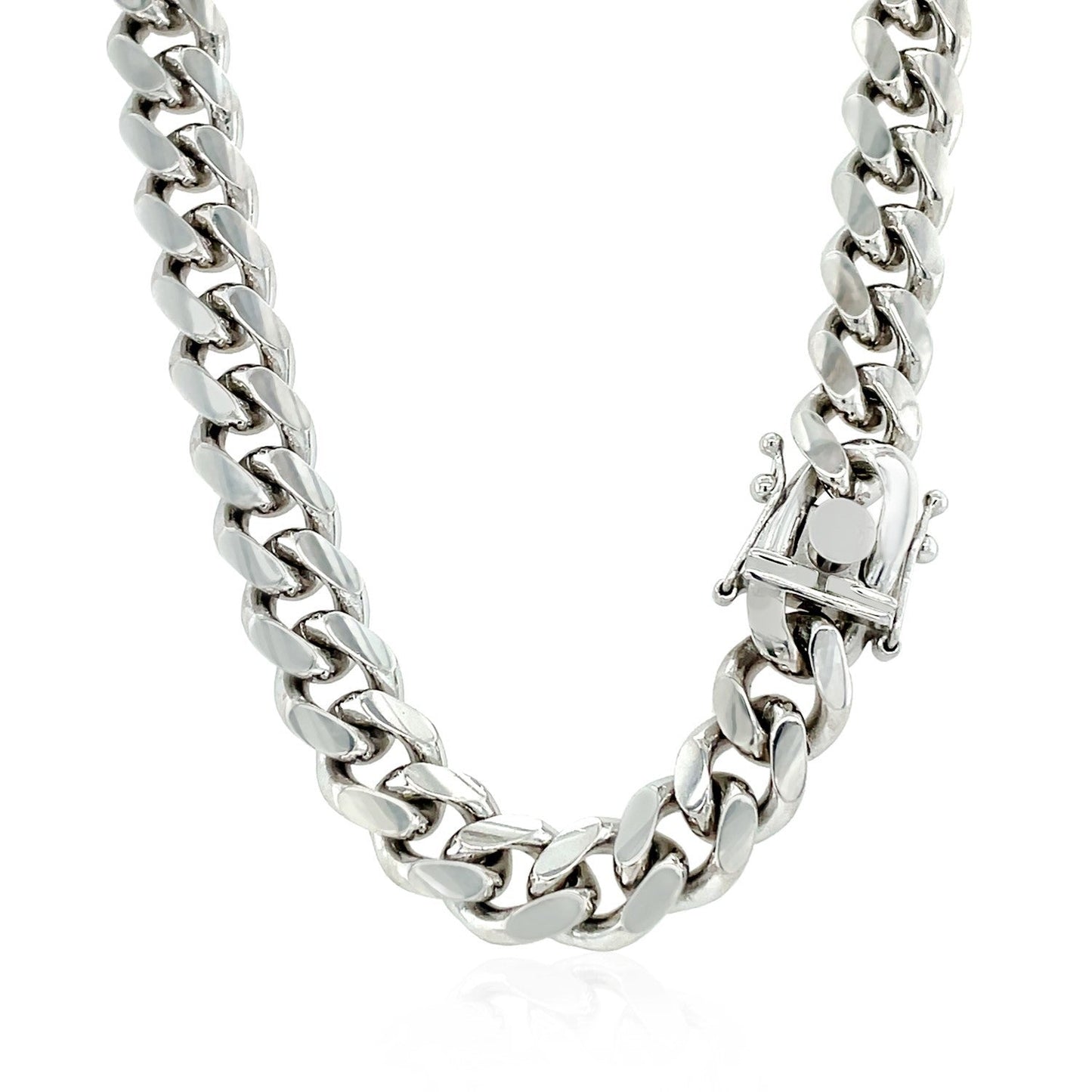 Cadena Cubana Miami de Plata Esterlina con Baño de Rodio 8.4mm