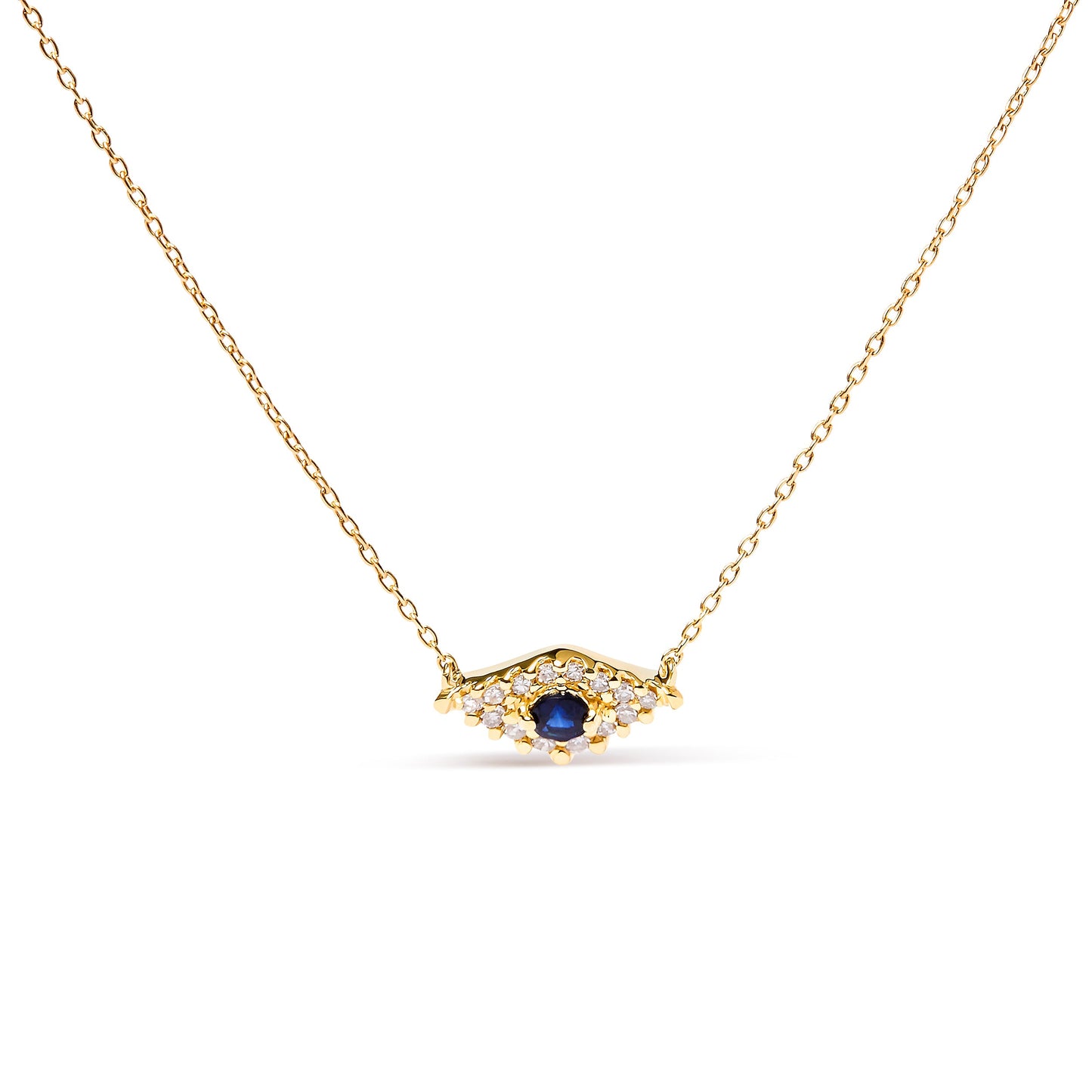 Collar con colgante de oro amarillo de 10K con zafiro azul y diamantes acentuados de ojo turco, 18 pulgadas (Color H-I, Claridad I1-I2)