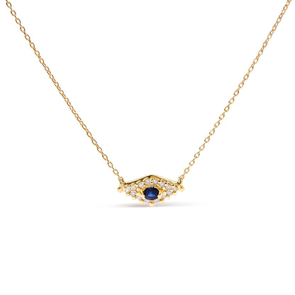 Collar con colgante de oro amarillo de 10K con zafiro azul y diamantes acentuados de ojo turco, 18 pulgadas (Color H-I, Claridad I1-I2)