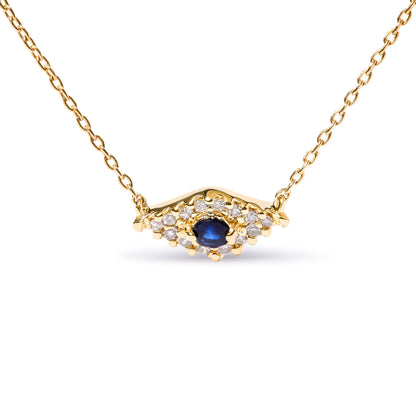 Collar con colgante de oro amarillo de 10K con zafiro azul y diamantes acentuados de ojo turco, 18 pulgadas (Color H-I, Claridad I1-I2)