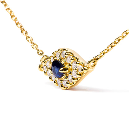 Collar con colgante de oro amarillo de 10K con zafiro azul y diamantes acentuados de ojo turco, 18 pulgadas (Color H-I, Claridad I1-I2)