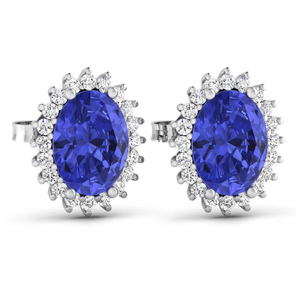 Pendientes de oro blanco de 14 quilates con tanzanita auténtica de 2,56 quilates y diamantes blancos