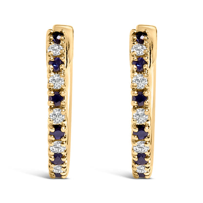 Pendientes de aro tipo "Huggy" de oro amarillo de 10K con alternancia de zafiros azules y diamantes de 1/10 Cttw (Color I-J, Claridad I1-I2)