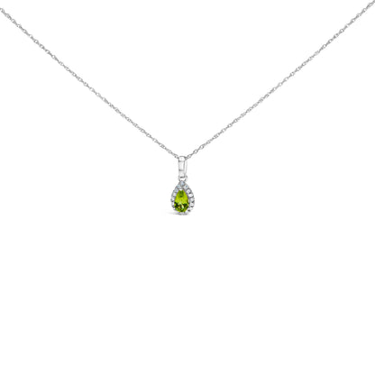 Colgante de oro blanco de 10K con esmeralda verde de 5x3 mm y diamantes en forma de pera, con halo, de 18" (color I-J, claridad I1-I2)