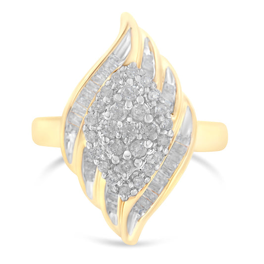 Anillo de cóctel de oro amarillo de 10 qt con diamantes (3/4 ct en total, color I-J, claridad I2-I3) - Talla 8