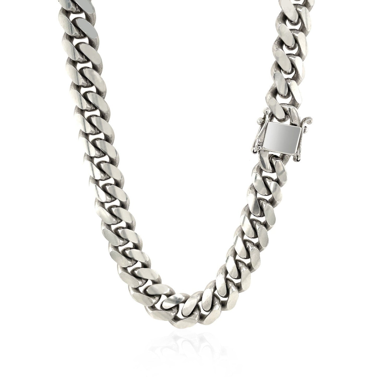 Cadena cubana Miami de plata de ley con baño de rodio de 9,8 mm