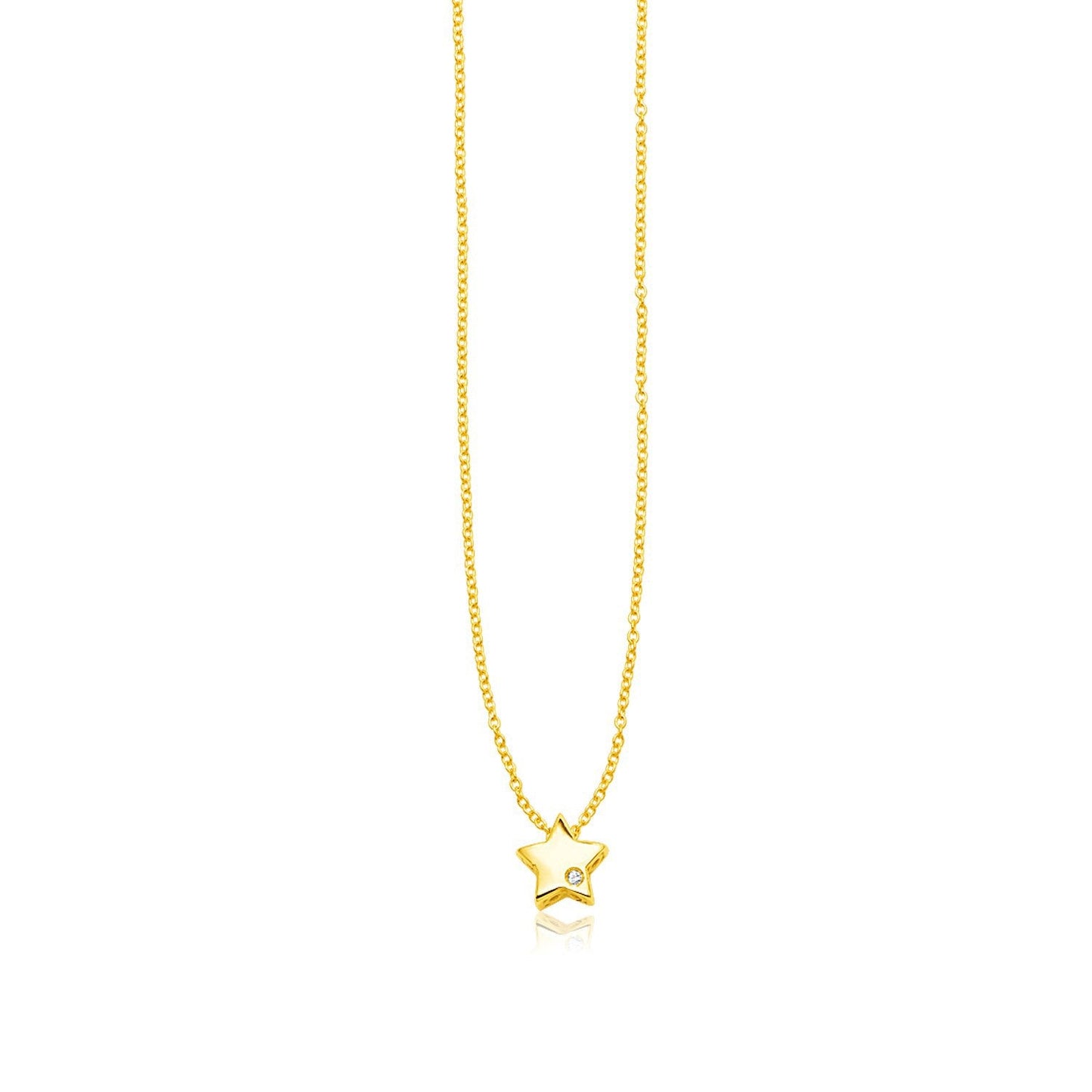Collar de estrella pulida de oro amarillo de 14k con diamante