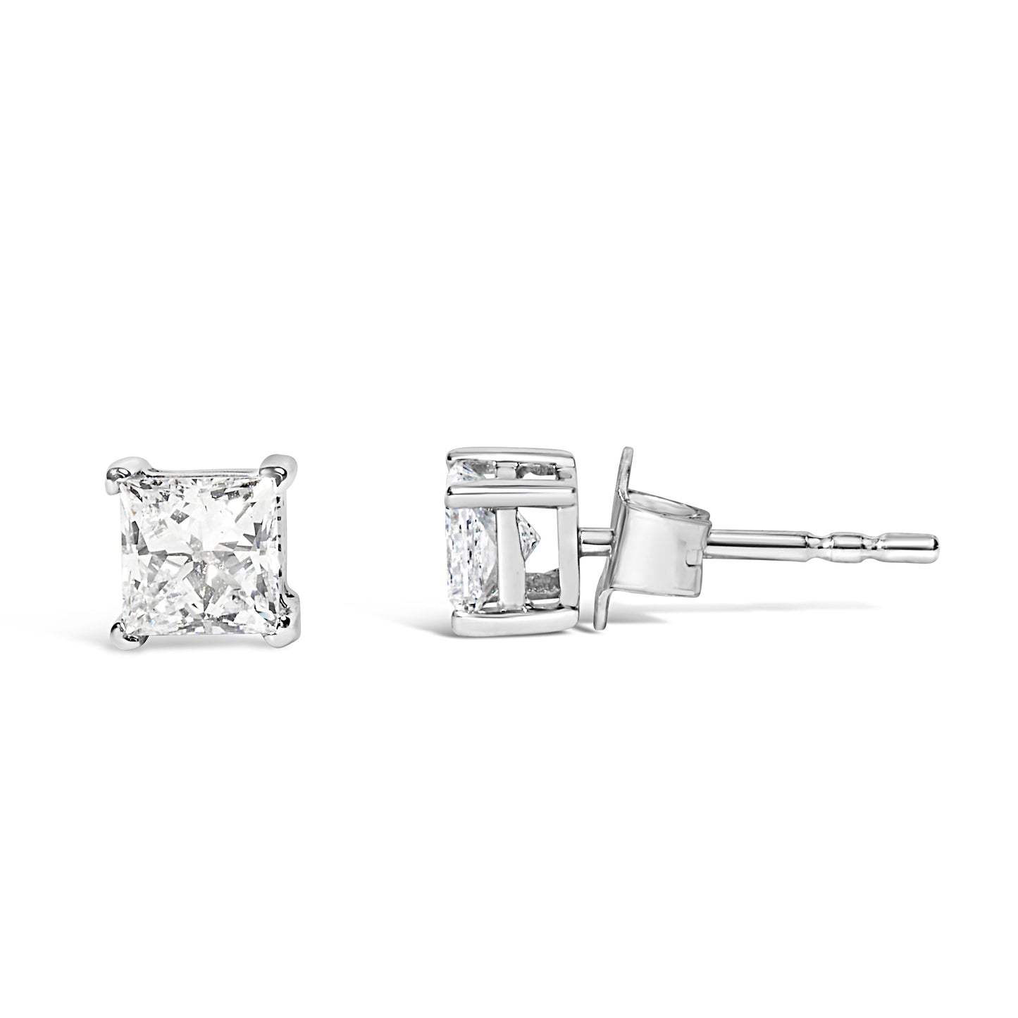 Pendientes de botón solitarios de 4 puntas de oro blanco de 14 quilates con diamantes de laboratorio talla princesa de 3/8 quilates (claridad VS1-VS2, color F-G)