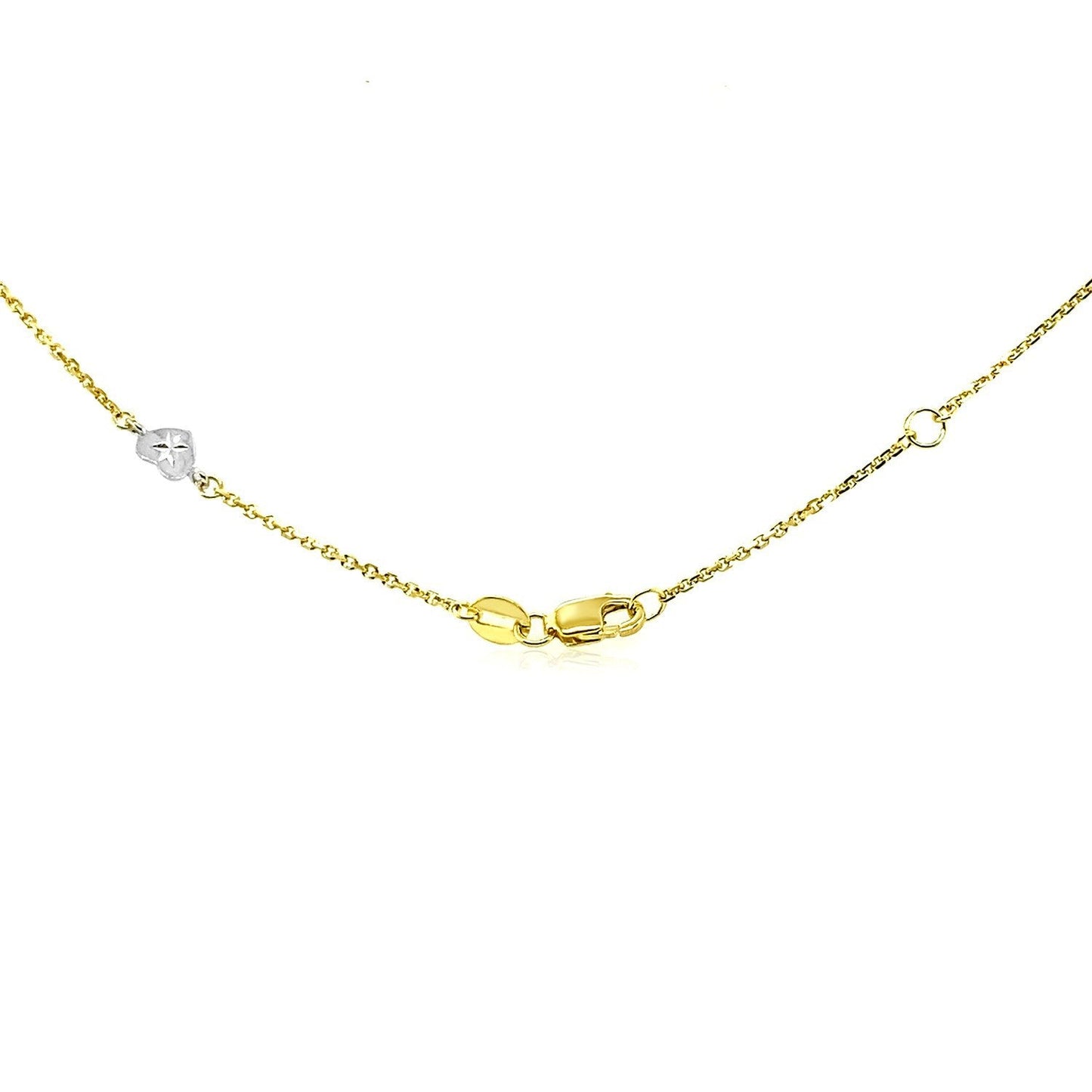 Tobillera de oro de 14k de dos tonos con estaciones de corazón de estilo tallado con diamante
