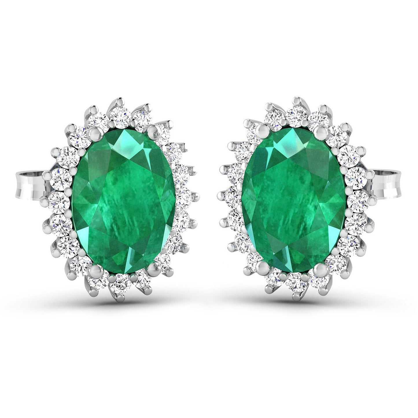 Pendientes de oro blanco de 14 quilates con esmeralda zambiana auténtica de 2,66 quilates y diamantes blancos