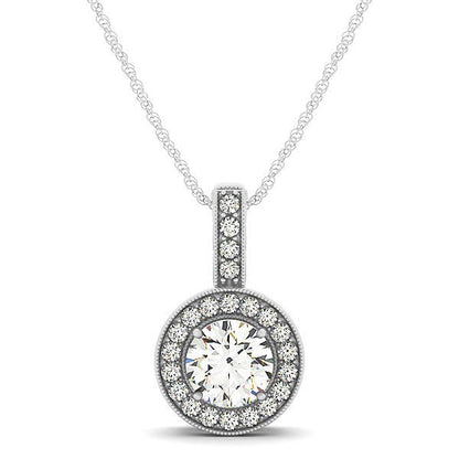 Colgante de halo de diamante con borde milgrain en oro blanco de 14k (5/8 quilates en total)